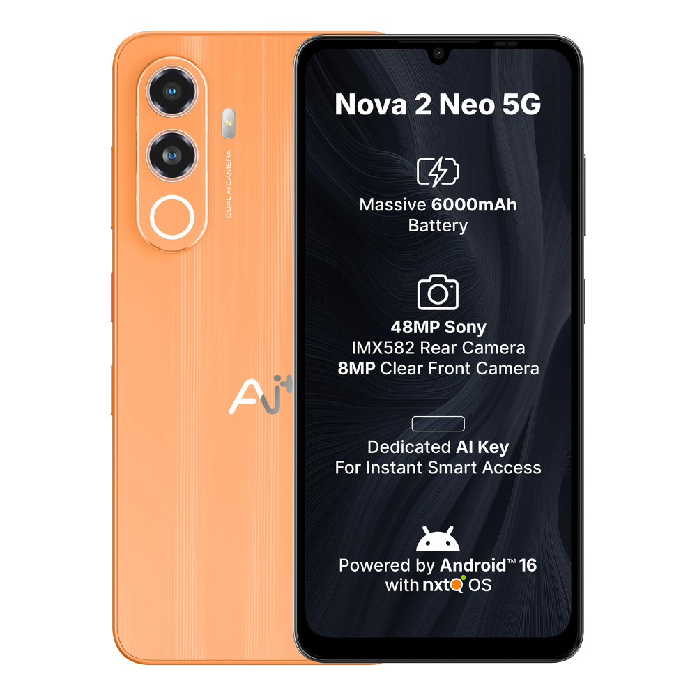 Ai+ Nova 2 Neo 5G Front and Back in Orange