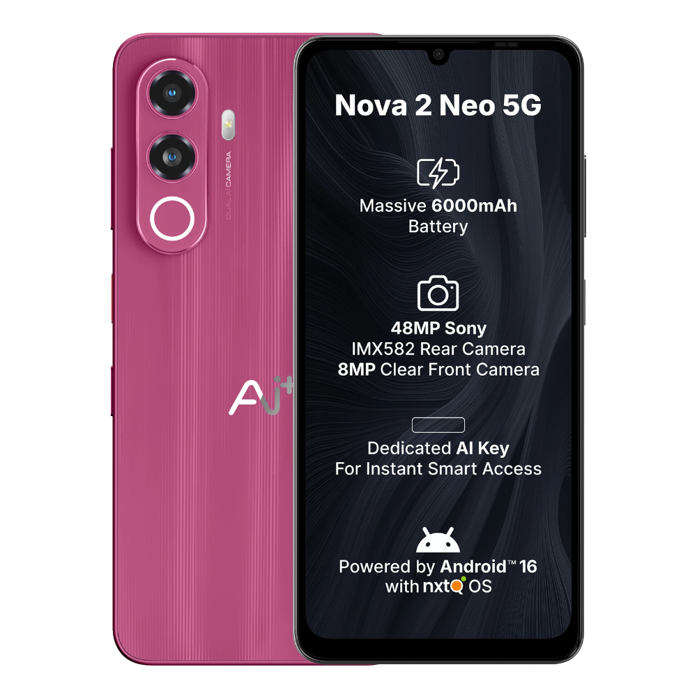 Ai+ Nova 2 Neo 5G Front and Back in Red