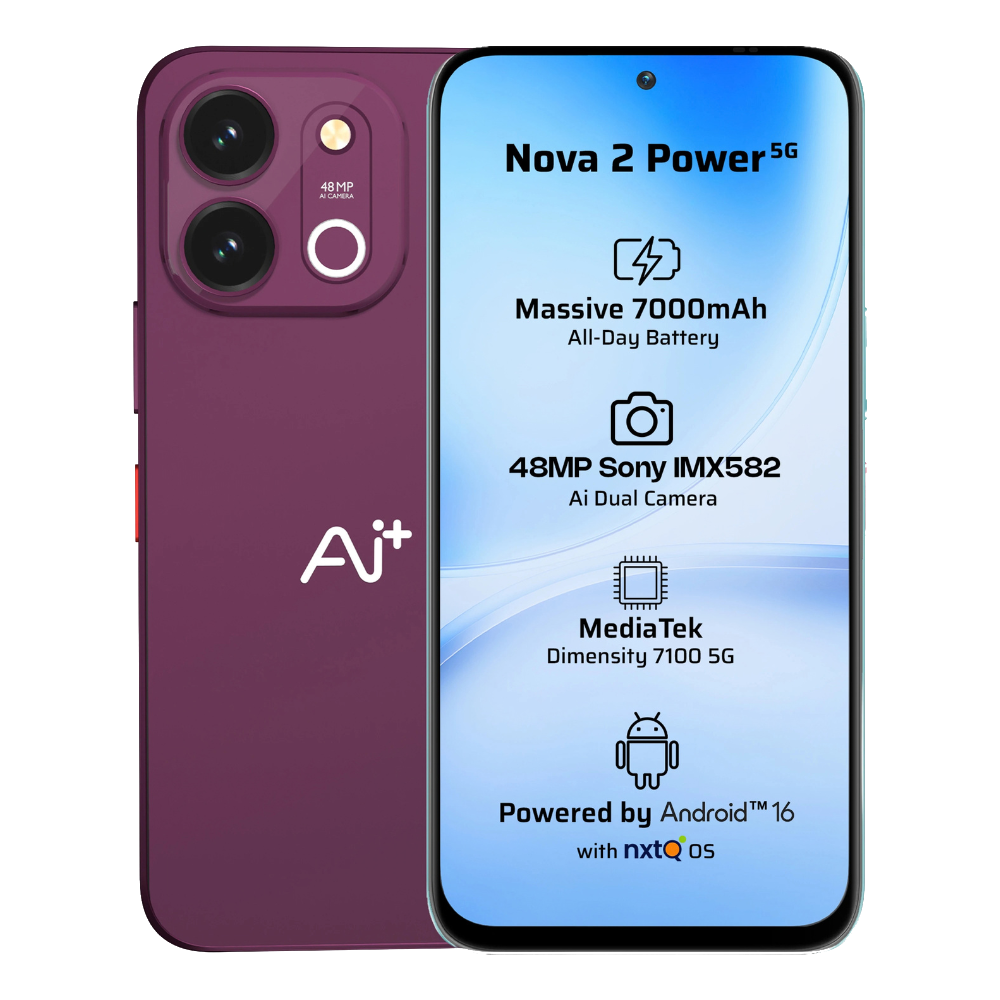 Ai+ Nova 2 Power 5G  Deep Purple Front and Back View 