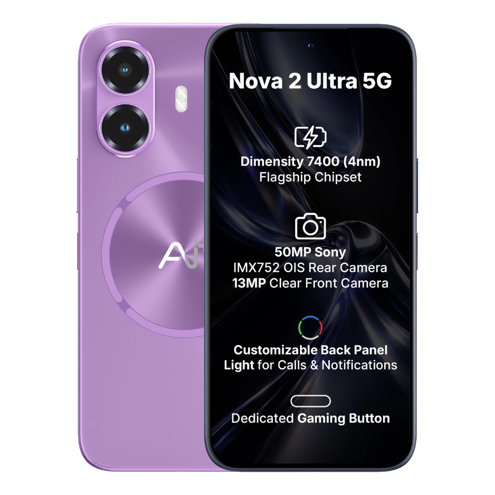 Ai+ Nova 2 Ultra 5G front and back in Purple