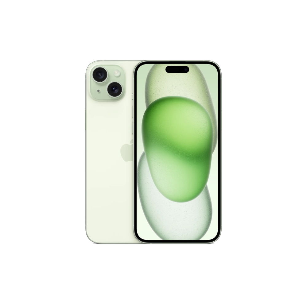 Apple iPhone 15 Plus front and back in Green