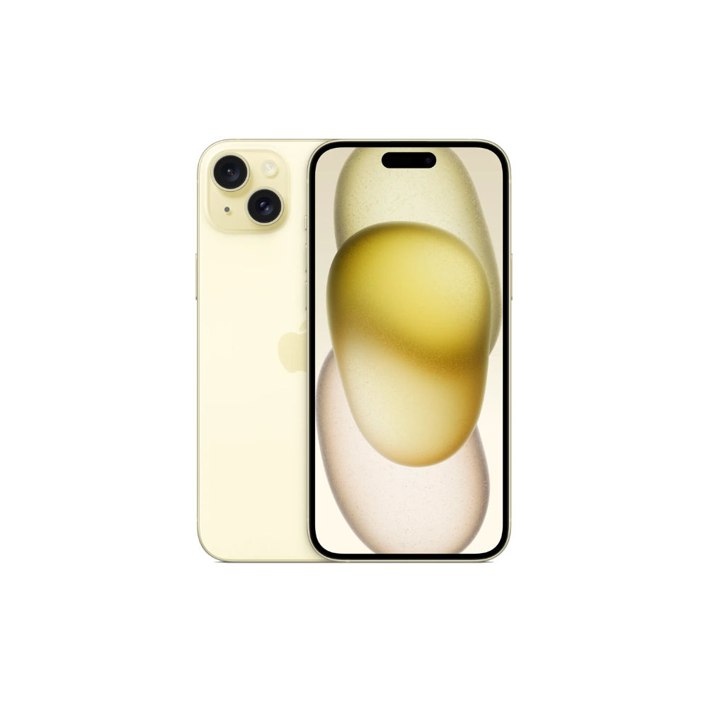 Apple iPhone 15 Plus front and back in Yellow