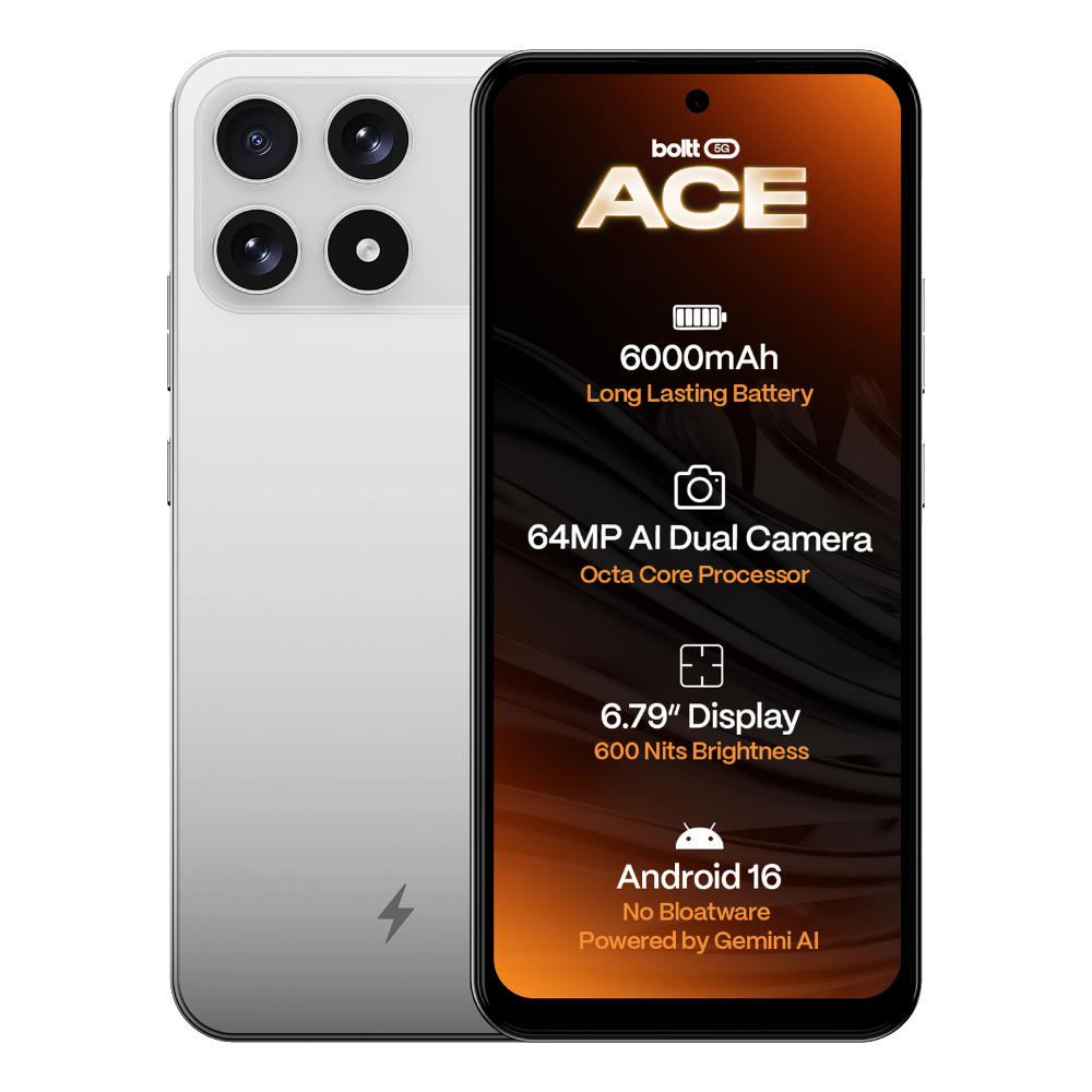Boltt Ace 5G Arctic White Front and Back View 
