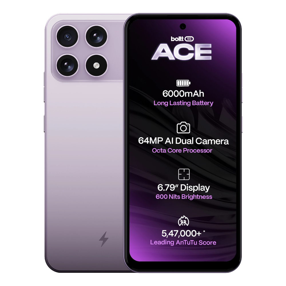 Boltt Ace 5G Lavender Bloom Front and Back View 