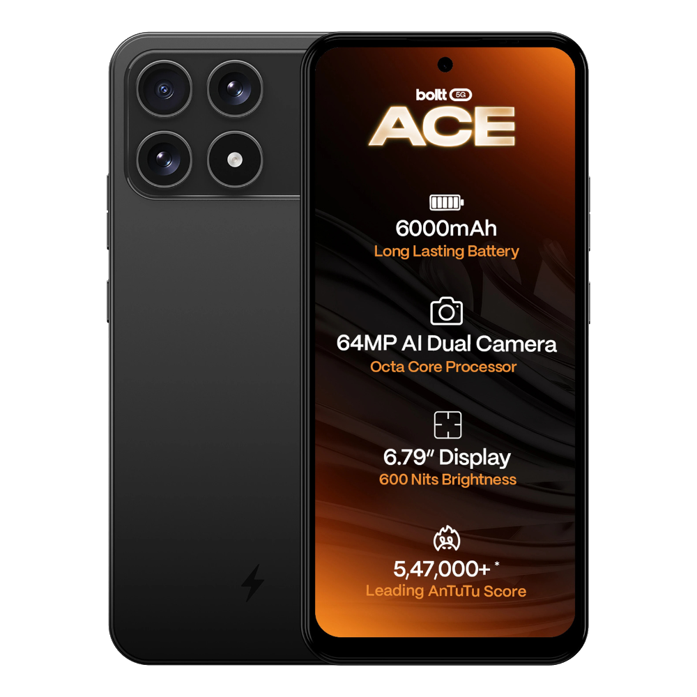 Boltt Ace 5G Midnight Black Front and Back View 
