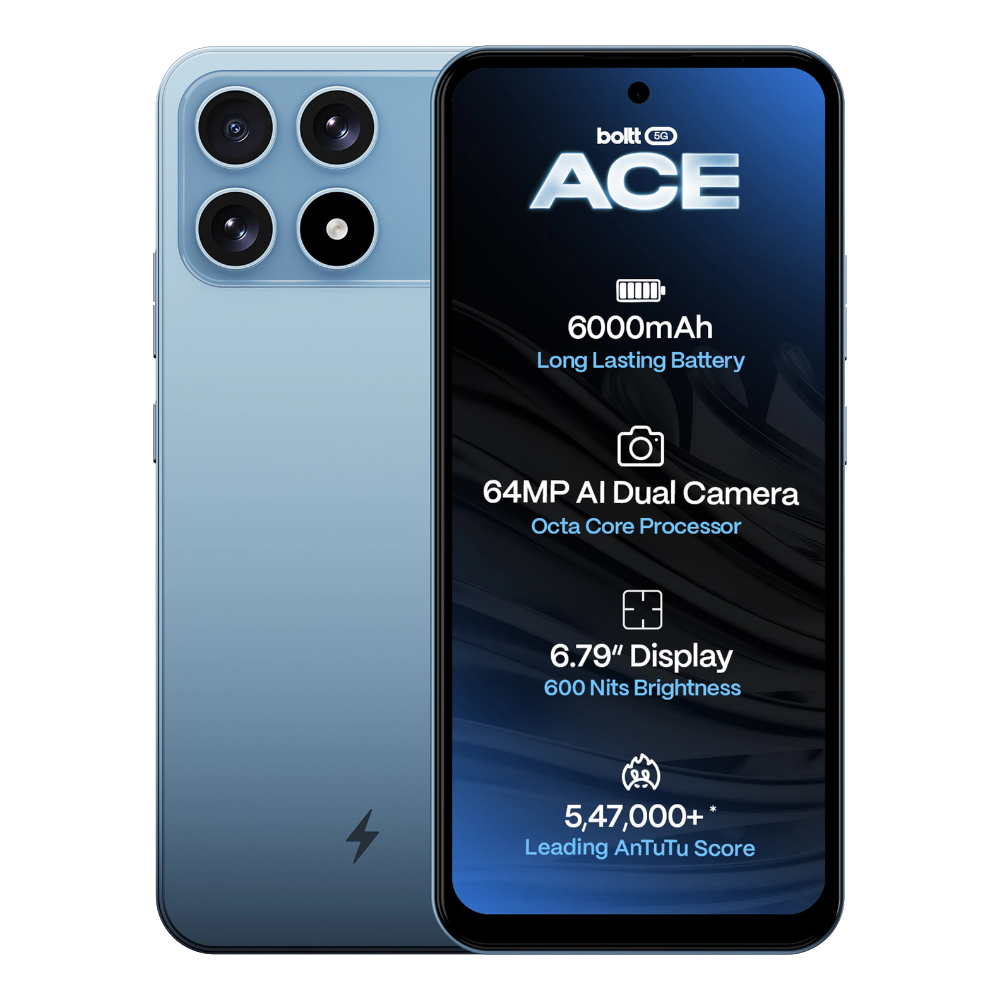 Boltt Ace 5G Sky Blue Front and Back View 
