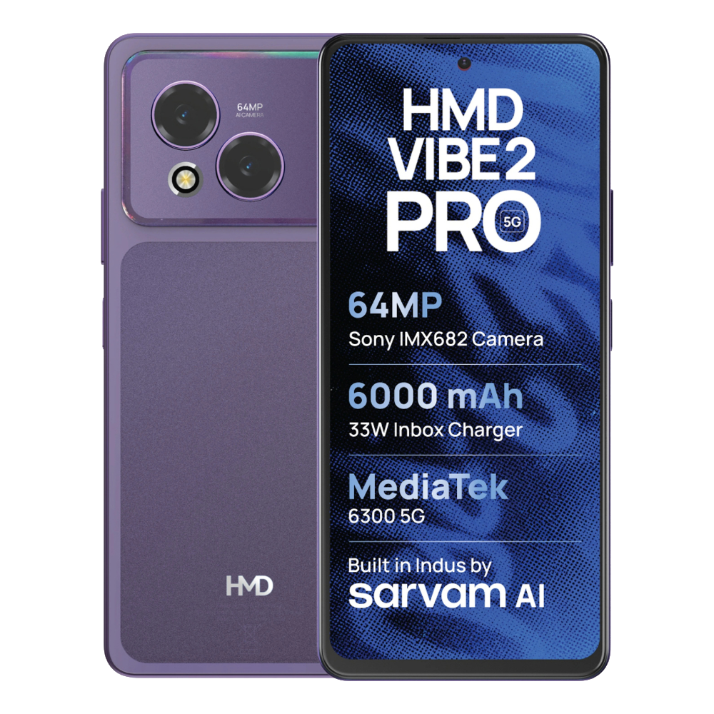 HMD Vibe 2 Pro 5G Cosmic Purple Front and Back View