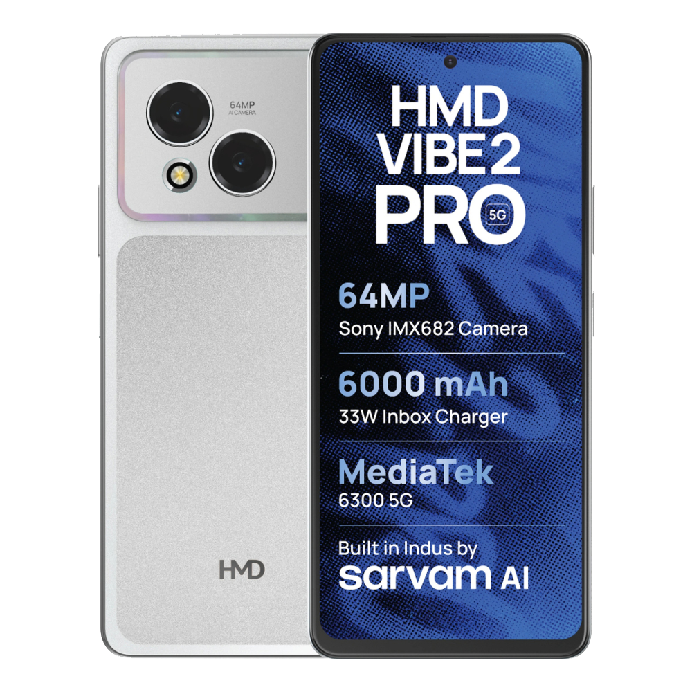 HMD Vibe 2 Pro 5G Silver Mist Front and Back View