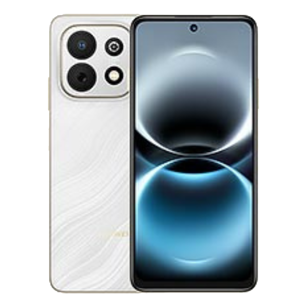 Huawei Enjoy 90 Plus front and back in Feather Sand White