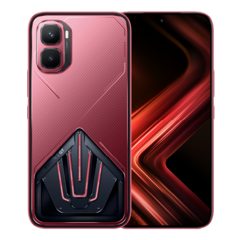 Infinix GT 50 Pro 5G front and back in Red Blaze