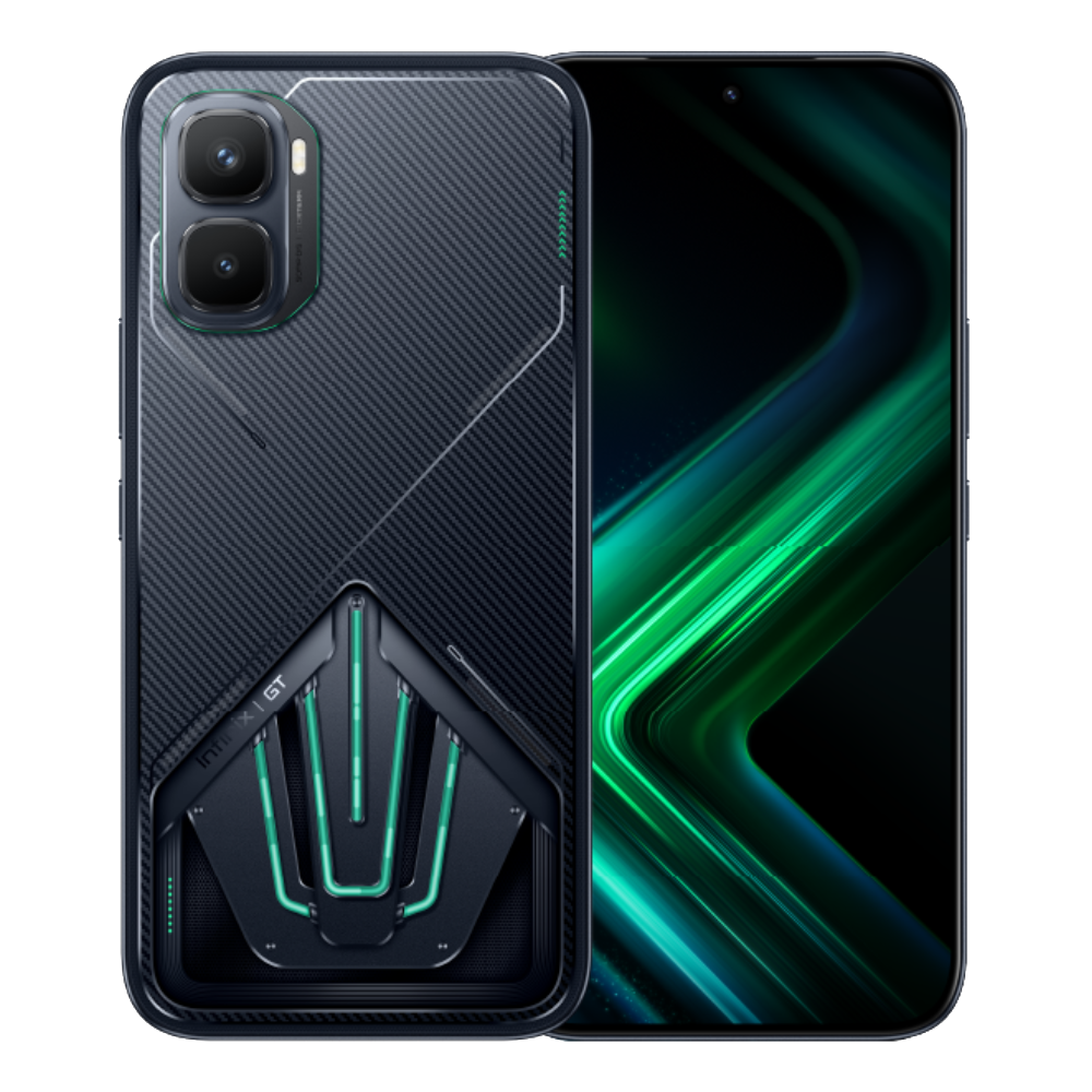 Infinix GT 50 Pro 5G front and back in Black Abyss