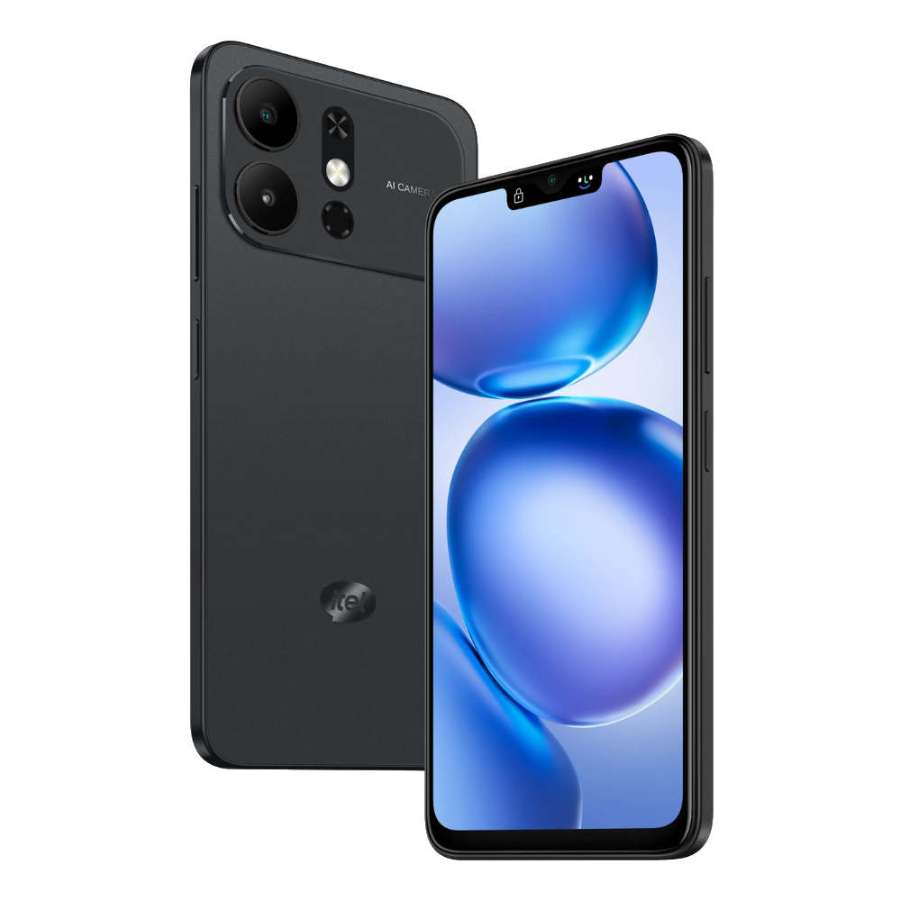 Itel A100 Pro Front Back and Side in Natural Black