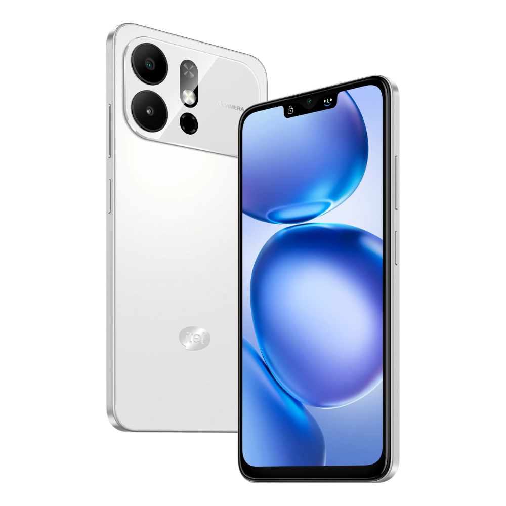Itel A100 Pro Front Back and Side in Cloud White