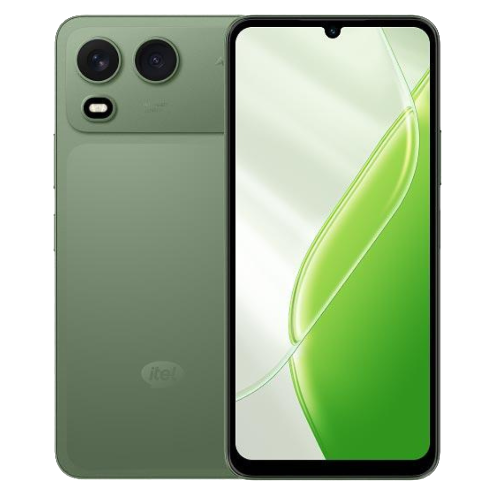 Itel A200 Plus Nebula Green Front and Back