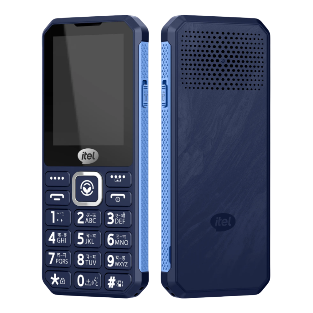 Itel Tough Deep Blue Front and Back View