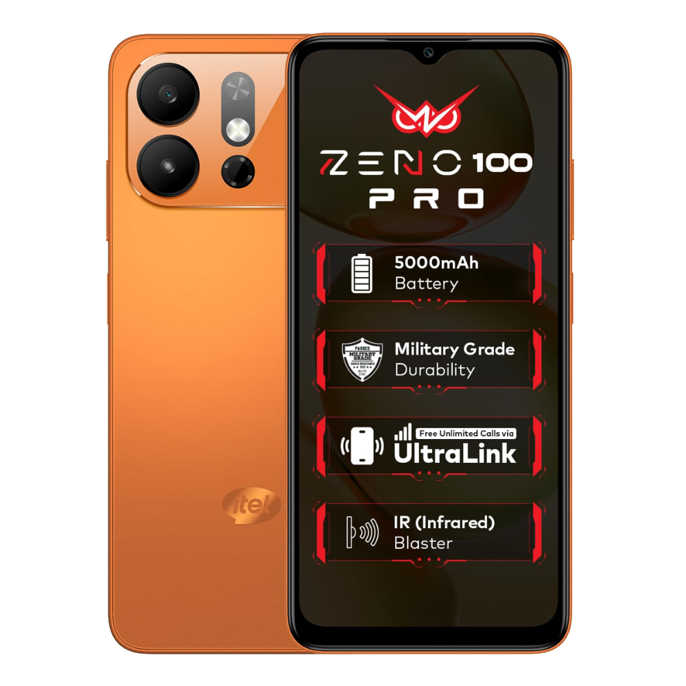 Itel Zeno 100 Pro Comet Orange Front and Back