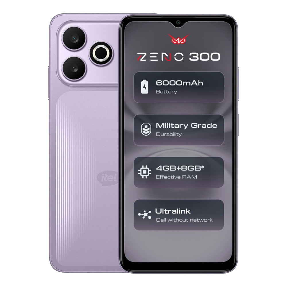 Itel Zeno 300 Lavender Purple Front and Back View 