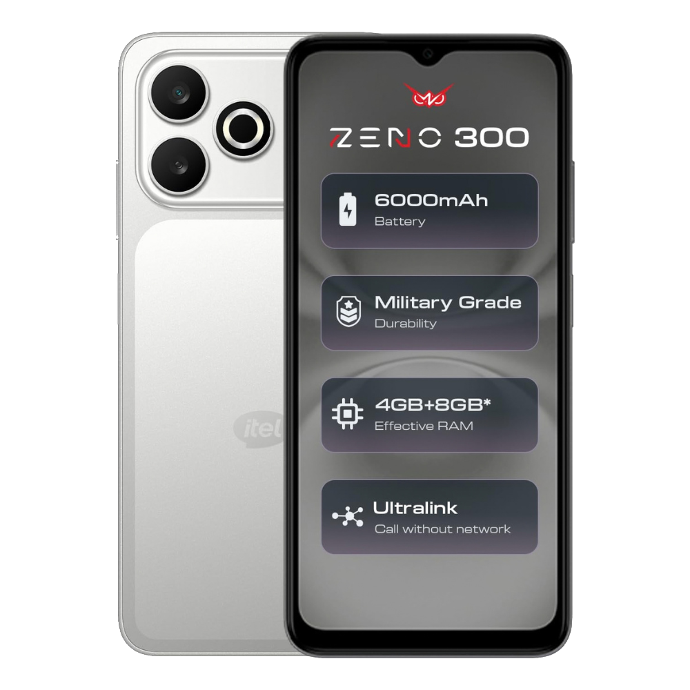 Itel Zeno 300 Silver Mist Front and Back View 