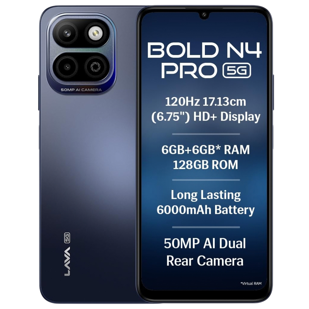 Lava Bold N4 Pro Monaco Blue Front and Back
