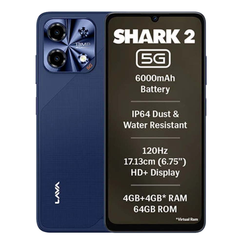 Lava Shark 2 5G Front and Back in Arya Blue