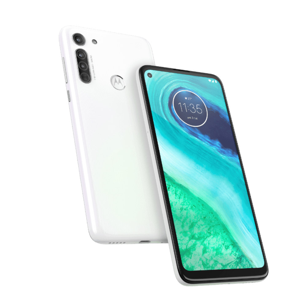 Moto G8 Front and Back Pearl White