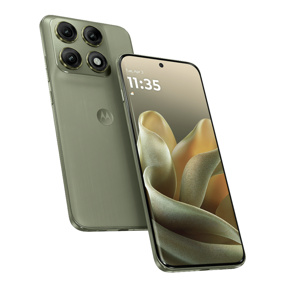Motorola Edge 70 Pro front and back in PANTONE Tea