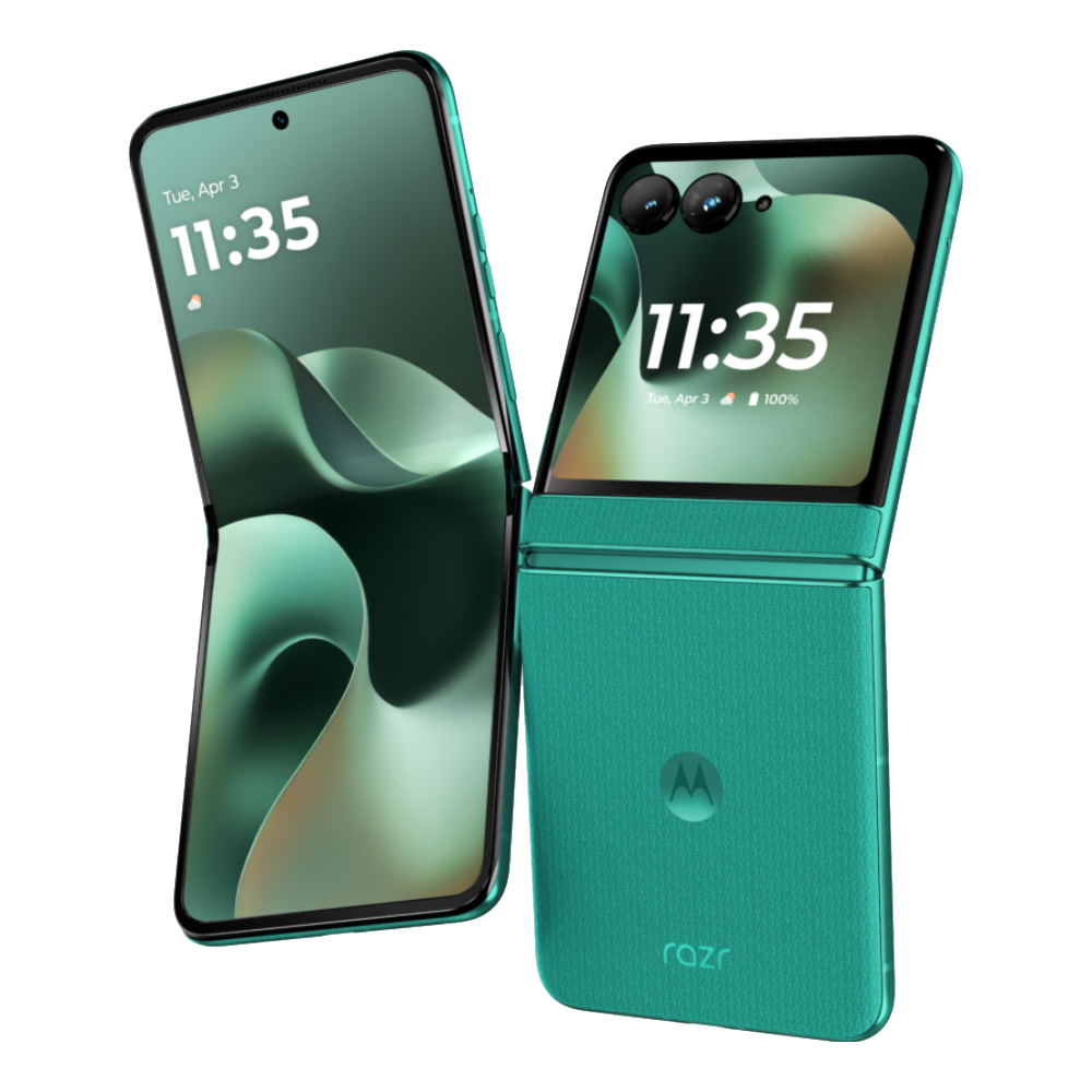 Motorola Razr 2026 front and back in PANTONE Sporting Green