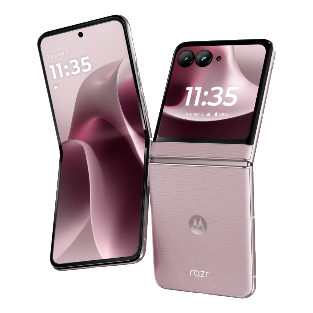 Motorola Razr 2026 front and back in PANTONE Violet Ice