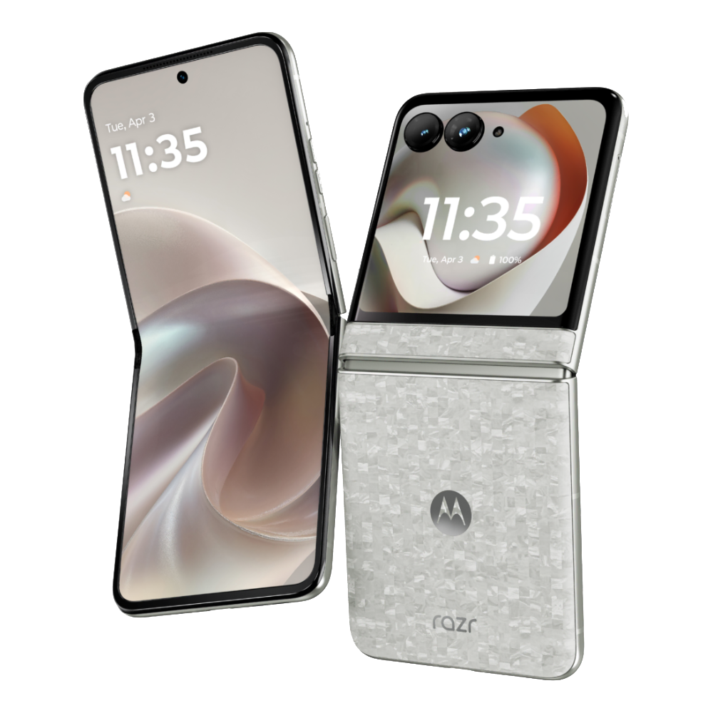 Motorola Razr 2026 front and back in PANTONE Bright White