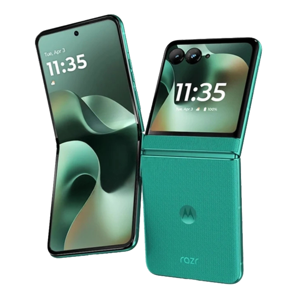 Motorola Razr 70 front and back in Sporting Green