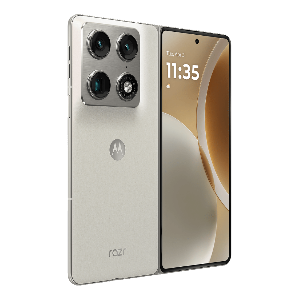 Motorola Razr Fold PANTONE Lily White Back and SIde View