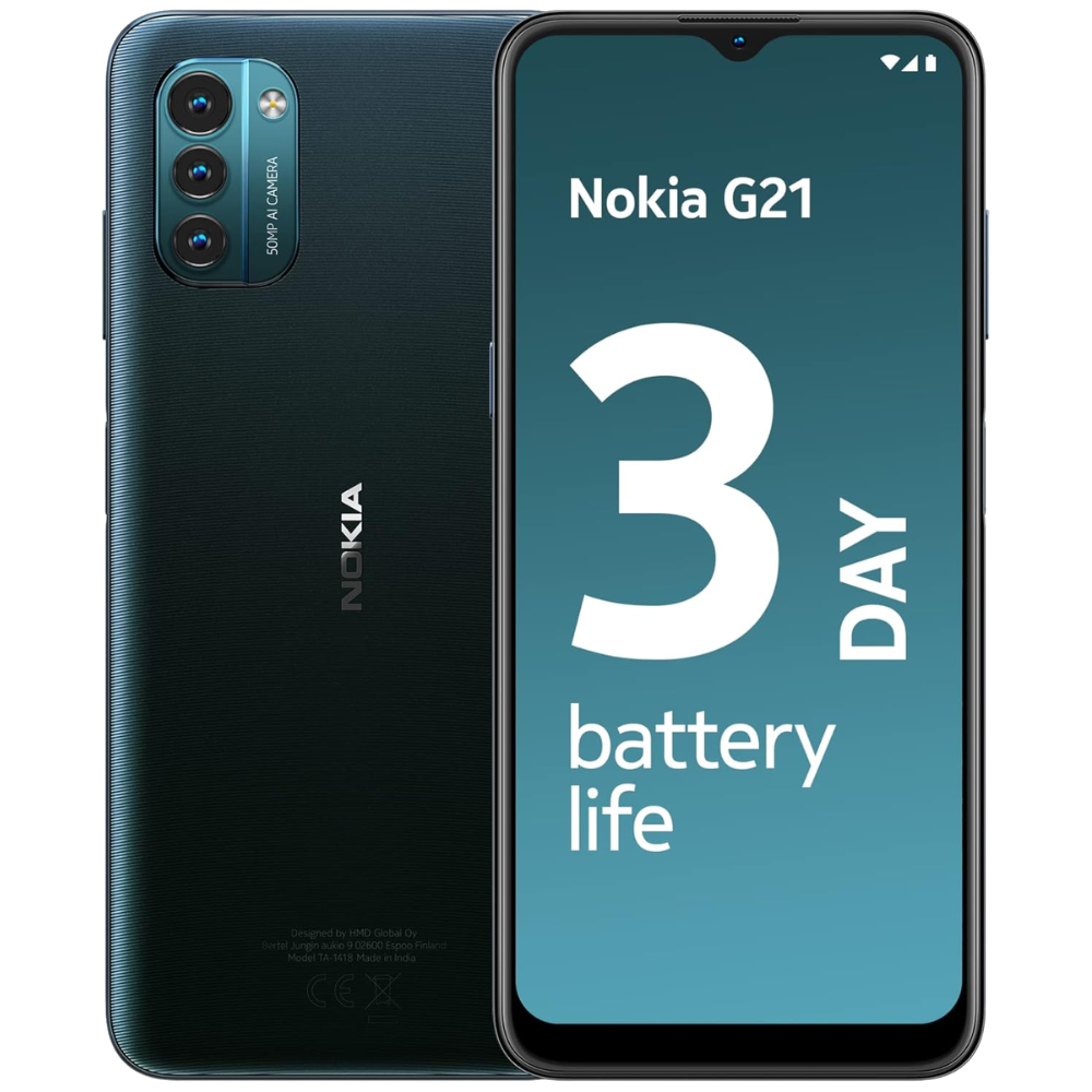 Nokia G21 front and back in Nordic Blue