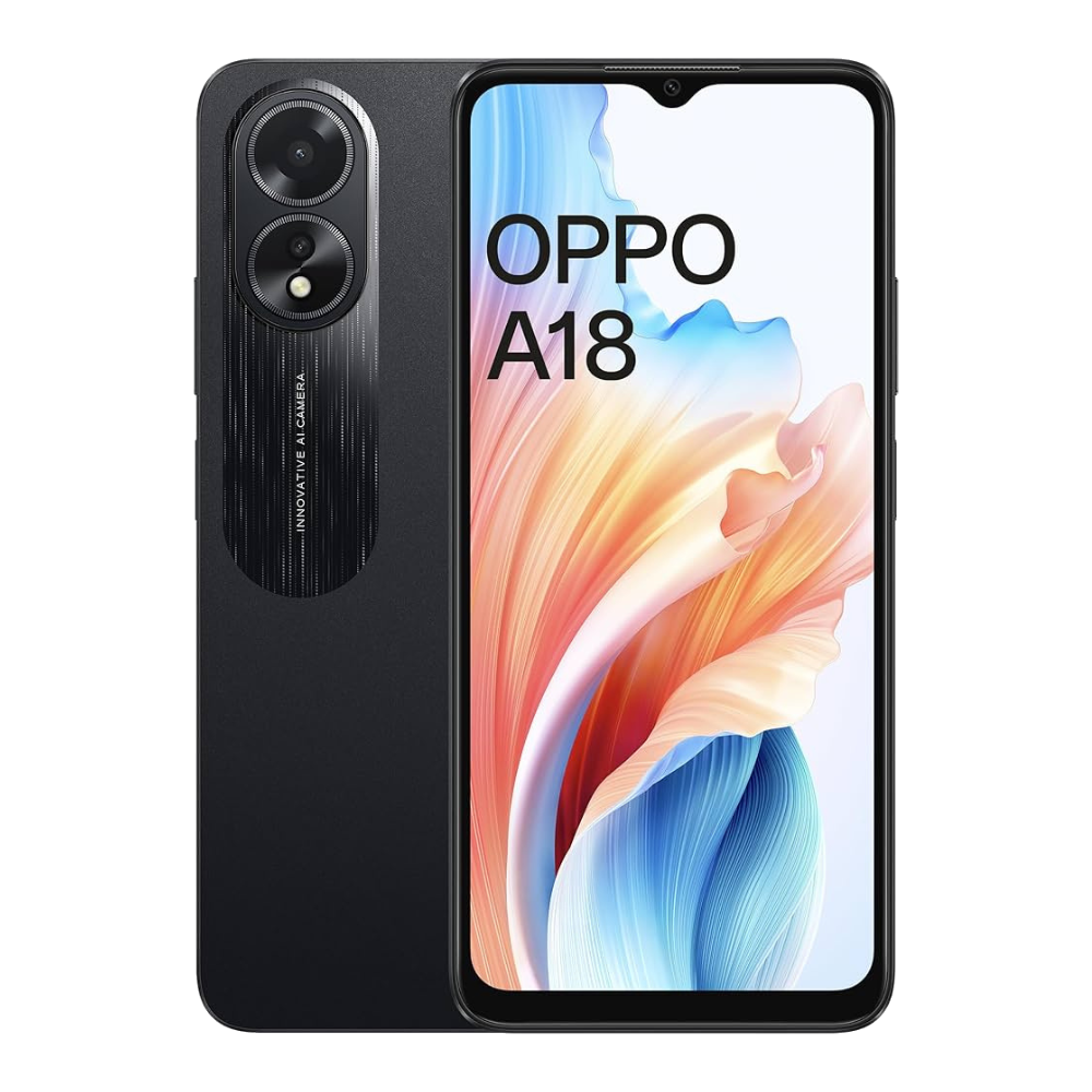 Oppo A18 Glowing Black Front and Back