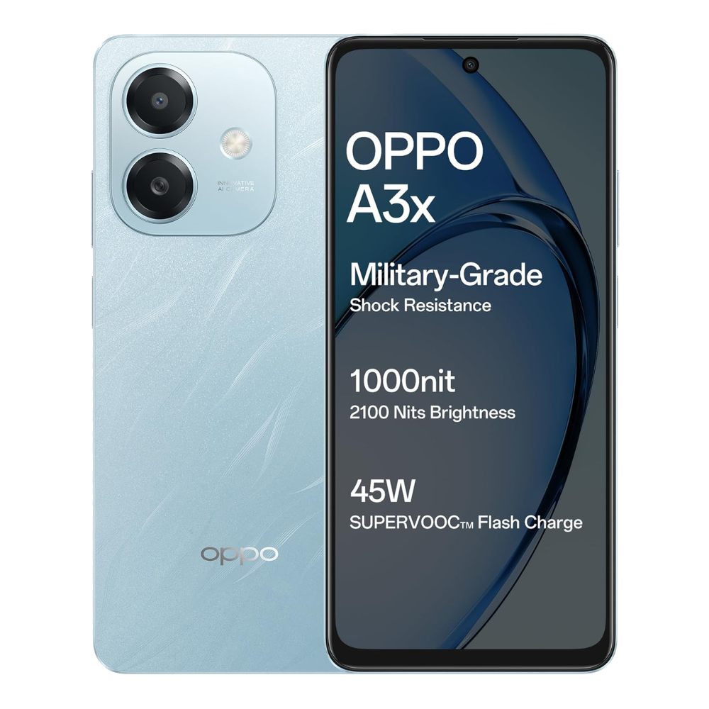 Oppo A3x 4G Ocean Blue Front and Back 