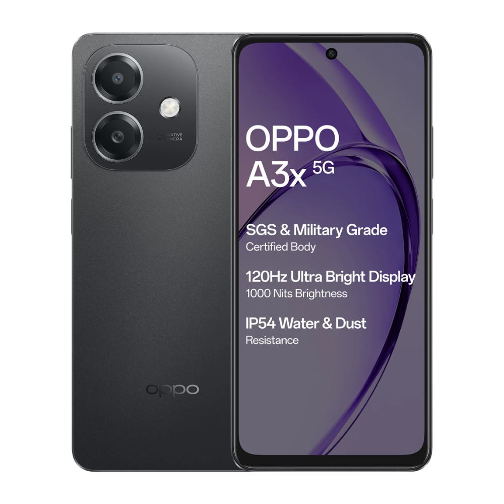 Oppo A3x 5G Sparkle Black Front and Back