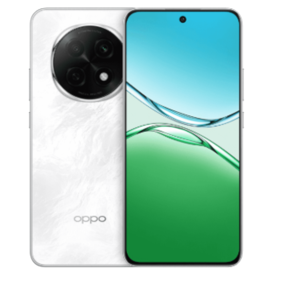 Oppo A5 Pro 5G front and back in Quartz White