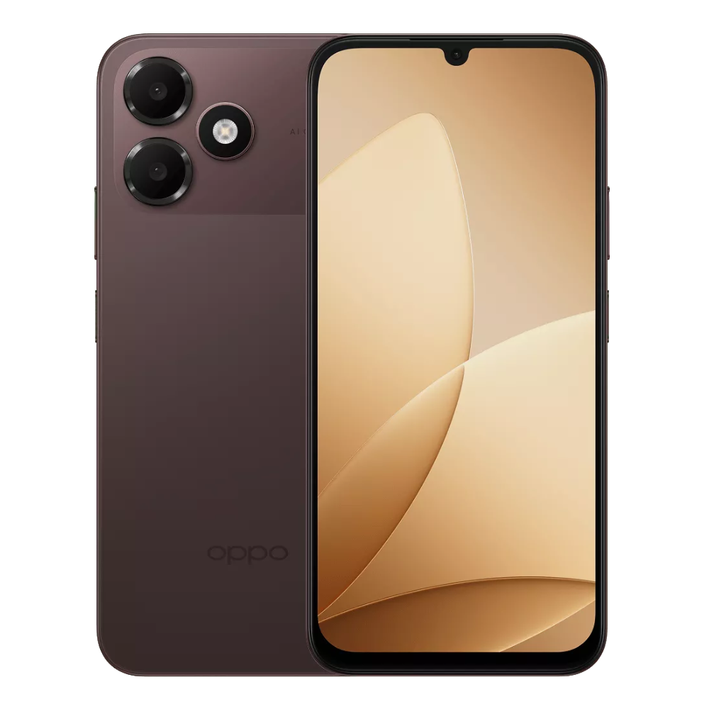Oppo A6c front and back in Stone Brown
