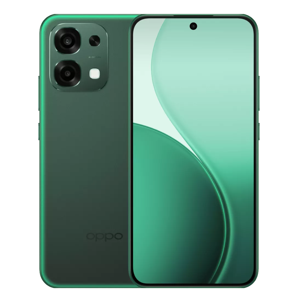 Oppo F33 5G front and back in Forest Green Oppo F33 5G front and back in Forest Green