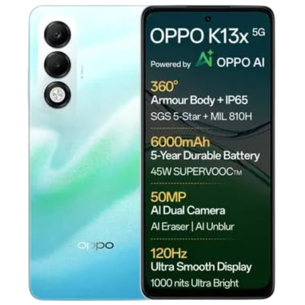 Oppo K13x 5G Breeze Blue Front and Back