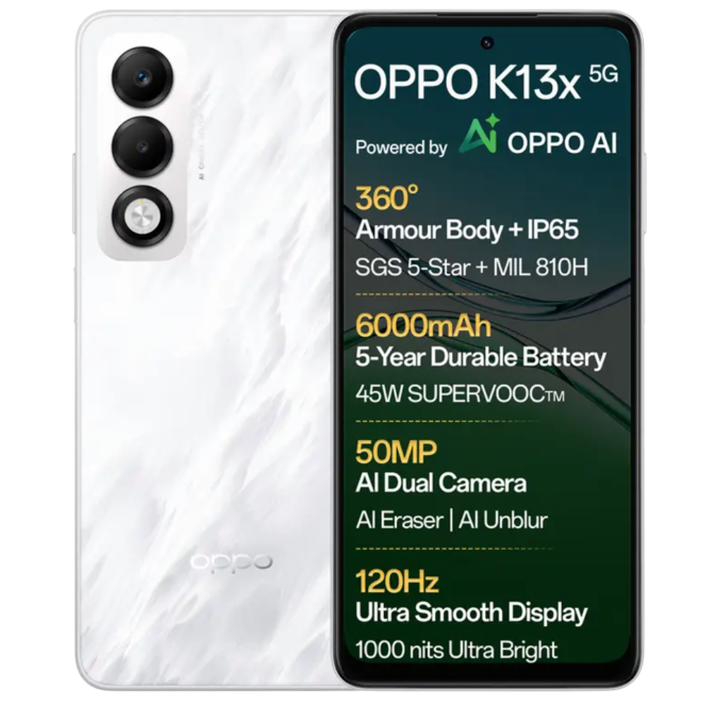 Oppo K13x 5G Mist White Front and Back