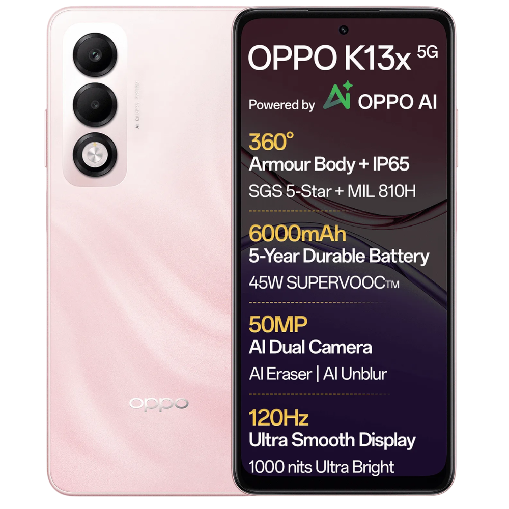 Oppo K13x 5G OPPO K13x 5G Sunset Peach Front and Back