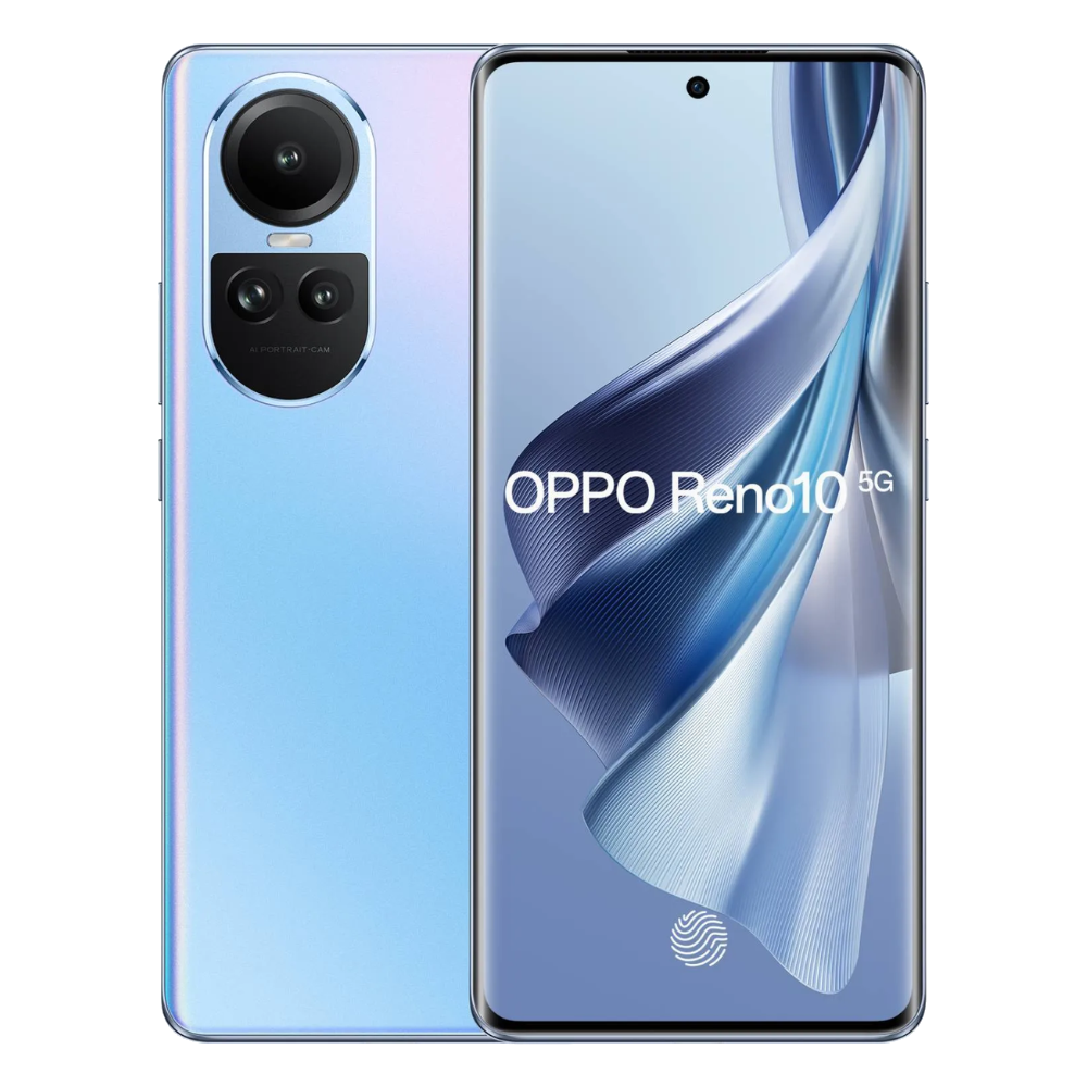 OPPO Reno10 front back Ice Blue