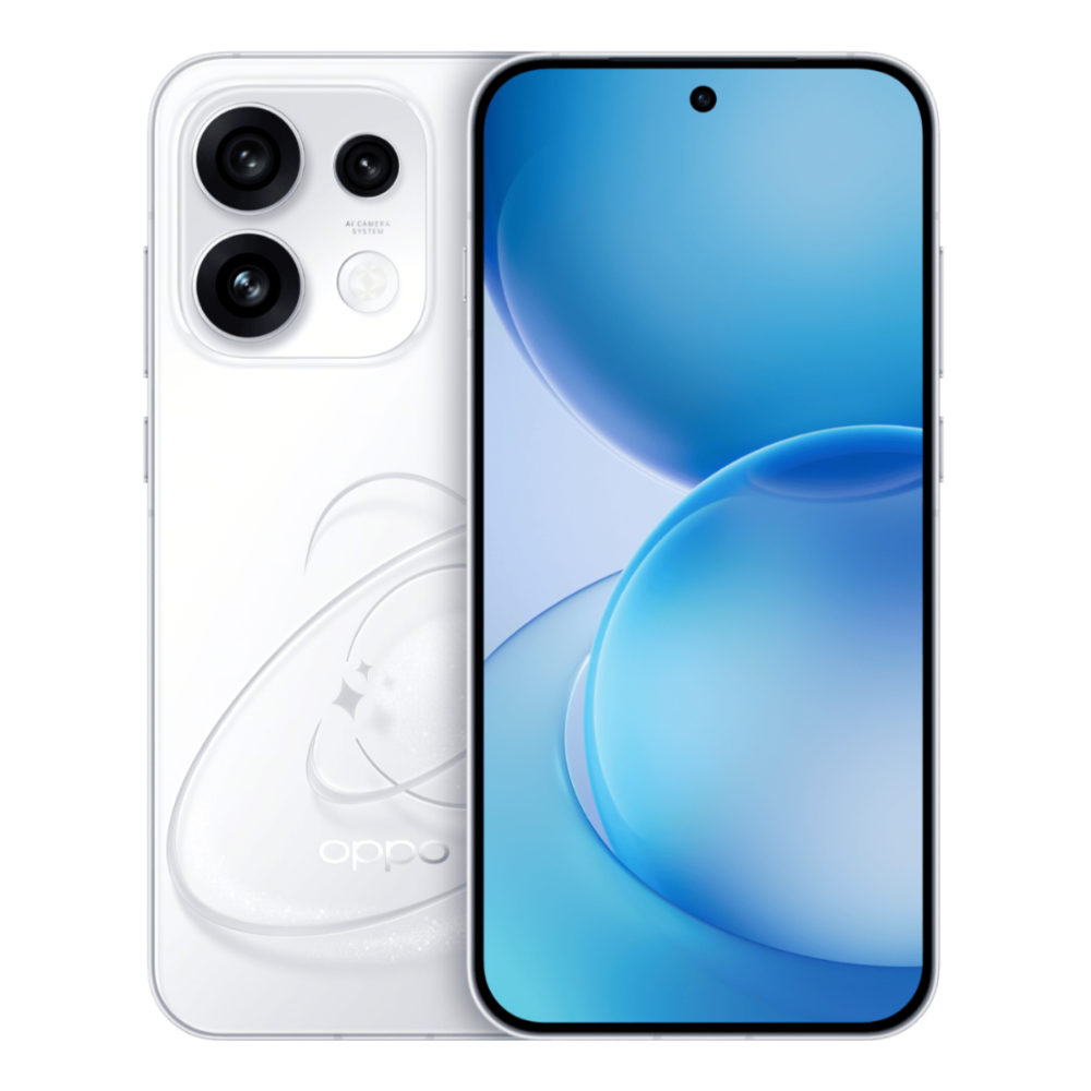 Oppo Reno 16 front and back in Heart-Fluttering Stars