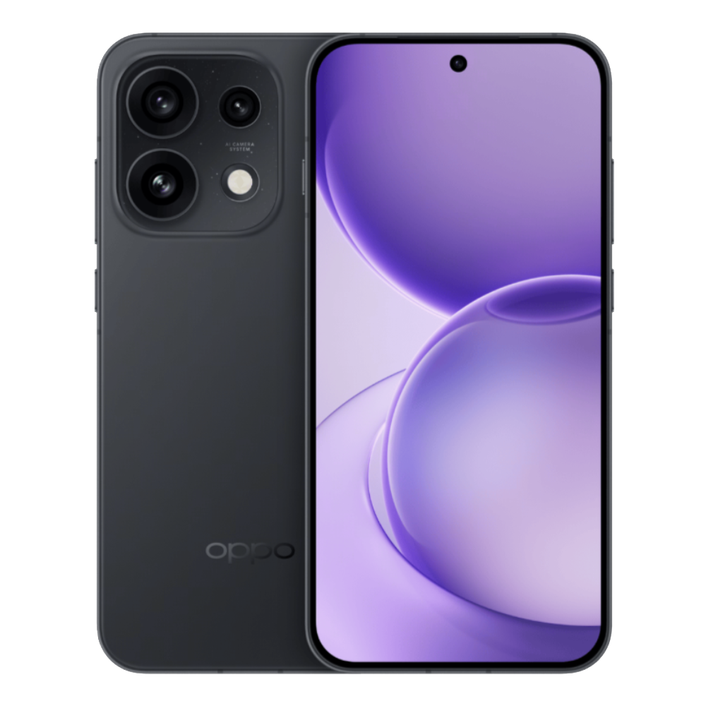 Oppo Reno 16 front and back in Moonlit Night Black