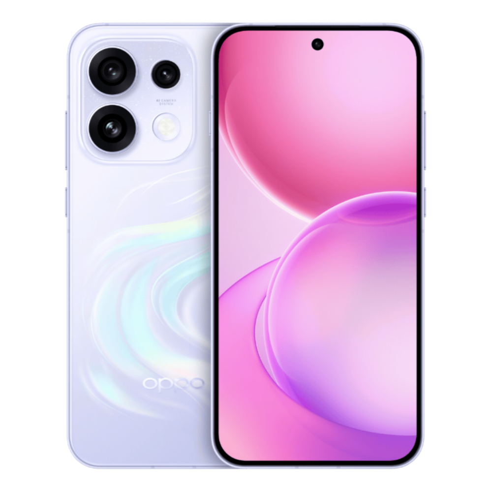 Oppo Reno 16 front and back in Galaxy Purple Oppo Reno 16 front and back in Galaxy Purple