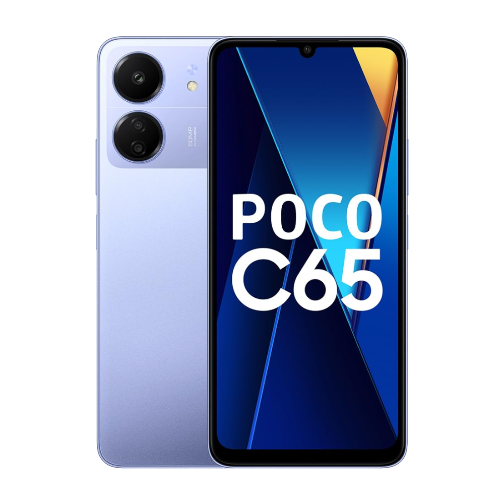 Poco C65 front and back in Pastel Blue