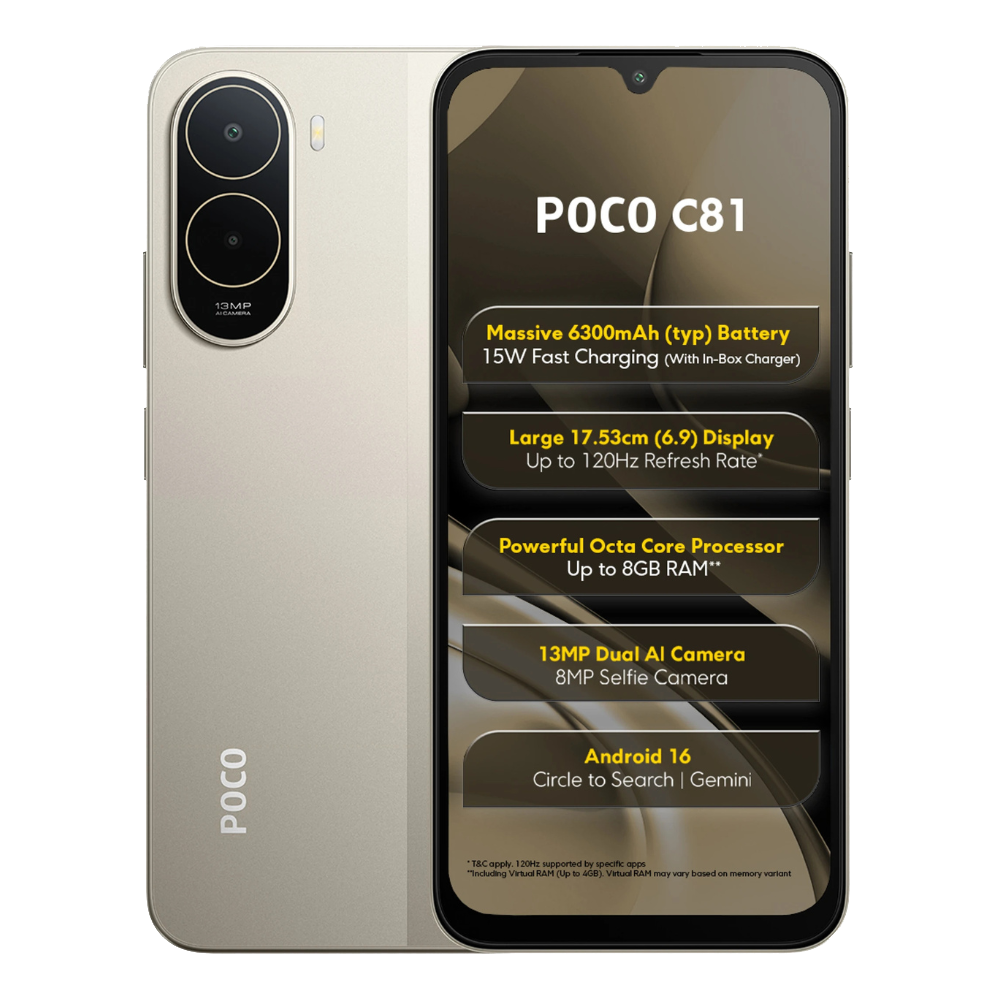 POCO C81 front and back in Sunset Gold