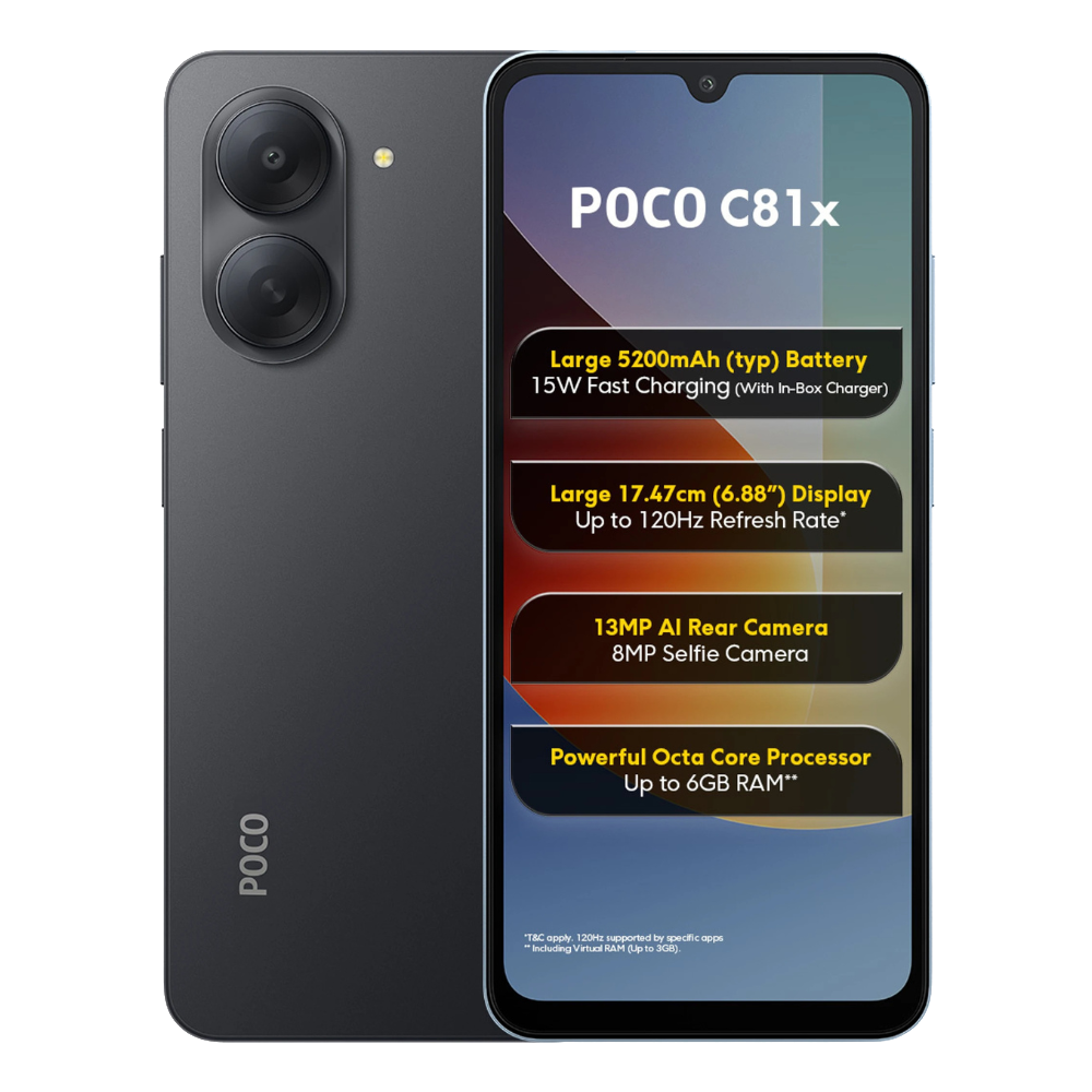 POCO C81x front and back in Crystal Black