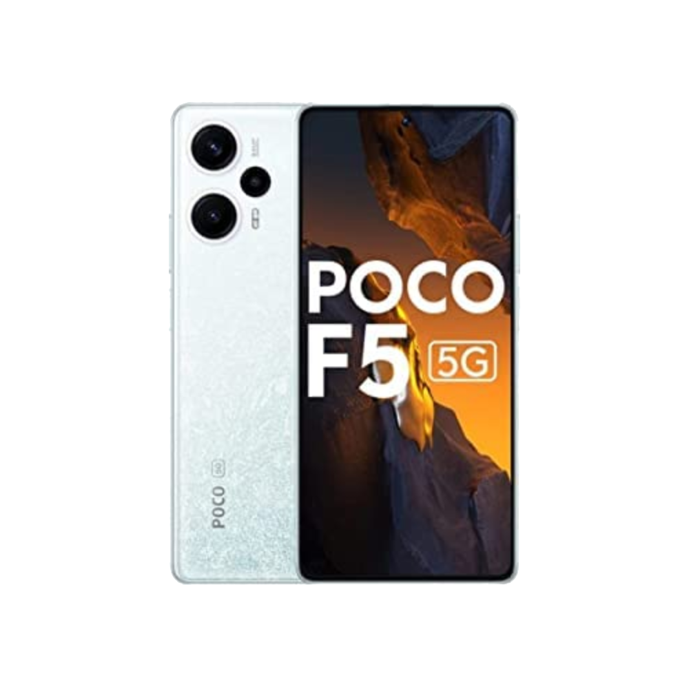 Poco F5 front and back in Snowstorm White