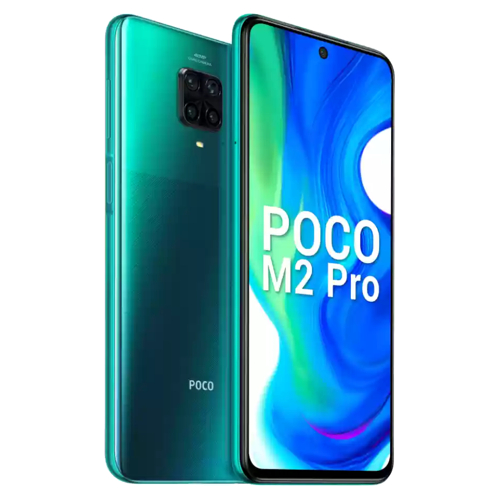 Poco M2 Pro front and back in Green and Greener